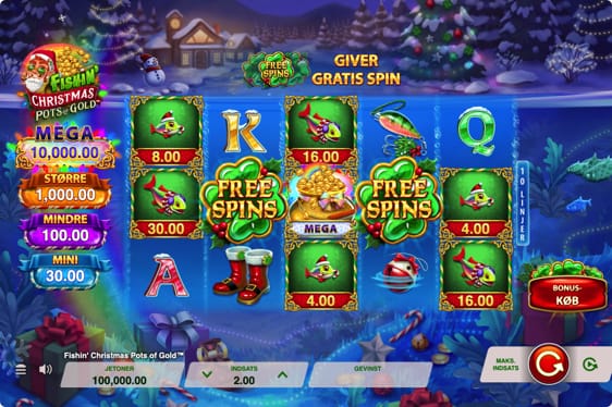 Fishin Christmas Pots of Gold med 20 gratis spins