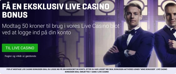 Få 50 kr. uden indbetaling til live casino
